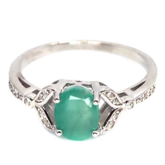 Genuine natural Emerald with zircon in sterling silver ring size 6.5 - Picture 8 of 12